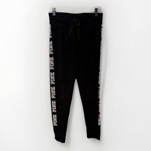 VS PINK Yoga Jogger SweatPants Womens M Black Side Logo Athleisure Y2K Lounge